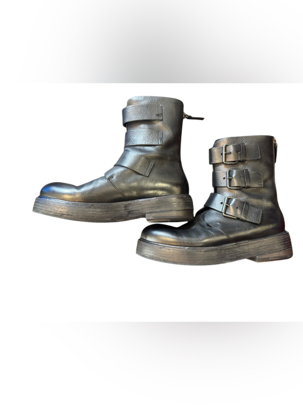 Marsèll Leather Biker boots with zip back and 3 buckles Sz.37.5
